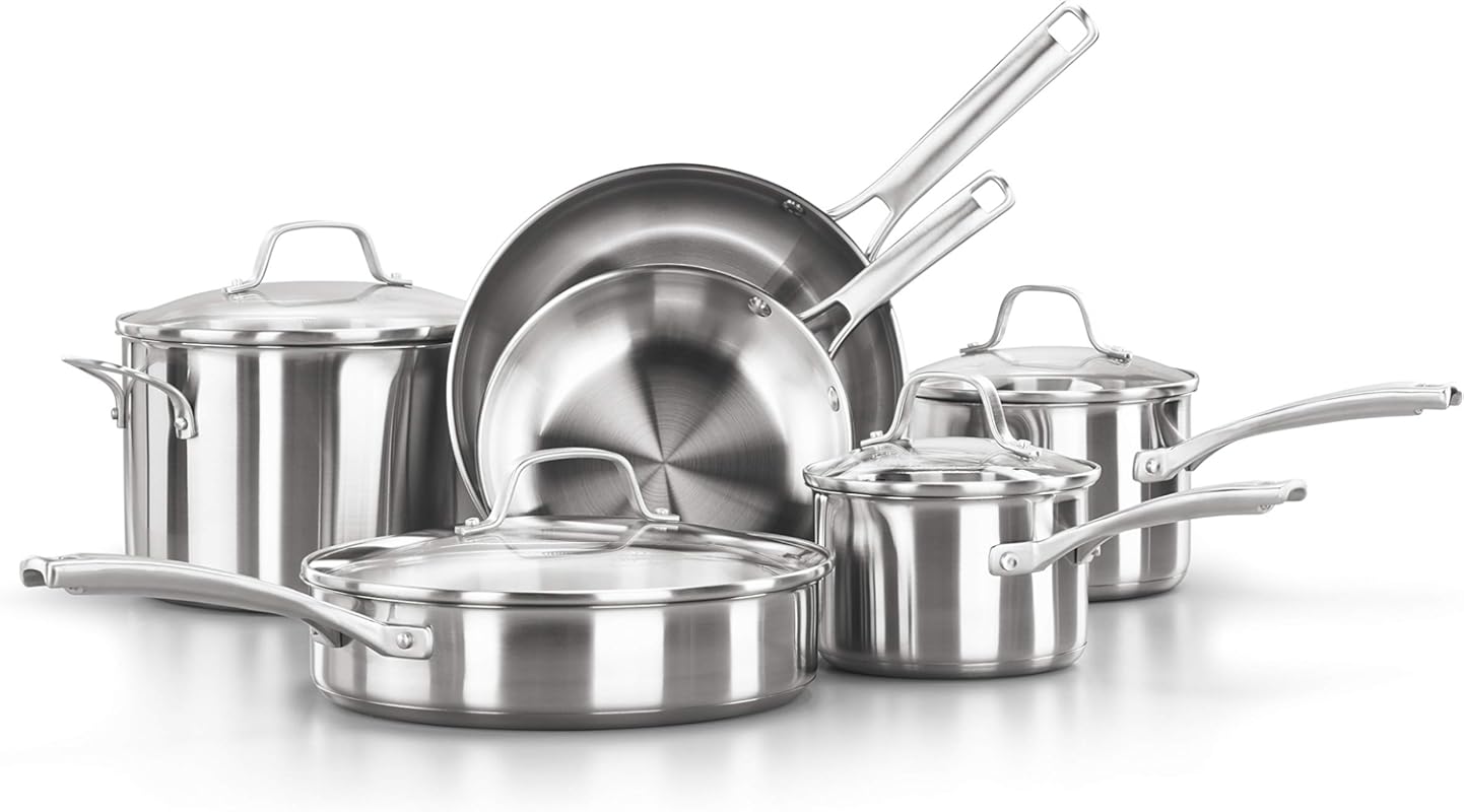 Calphalon Stainless Steel Cookware Set 10-Piece with Aluminum Base and