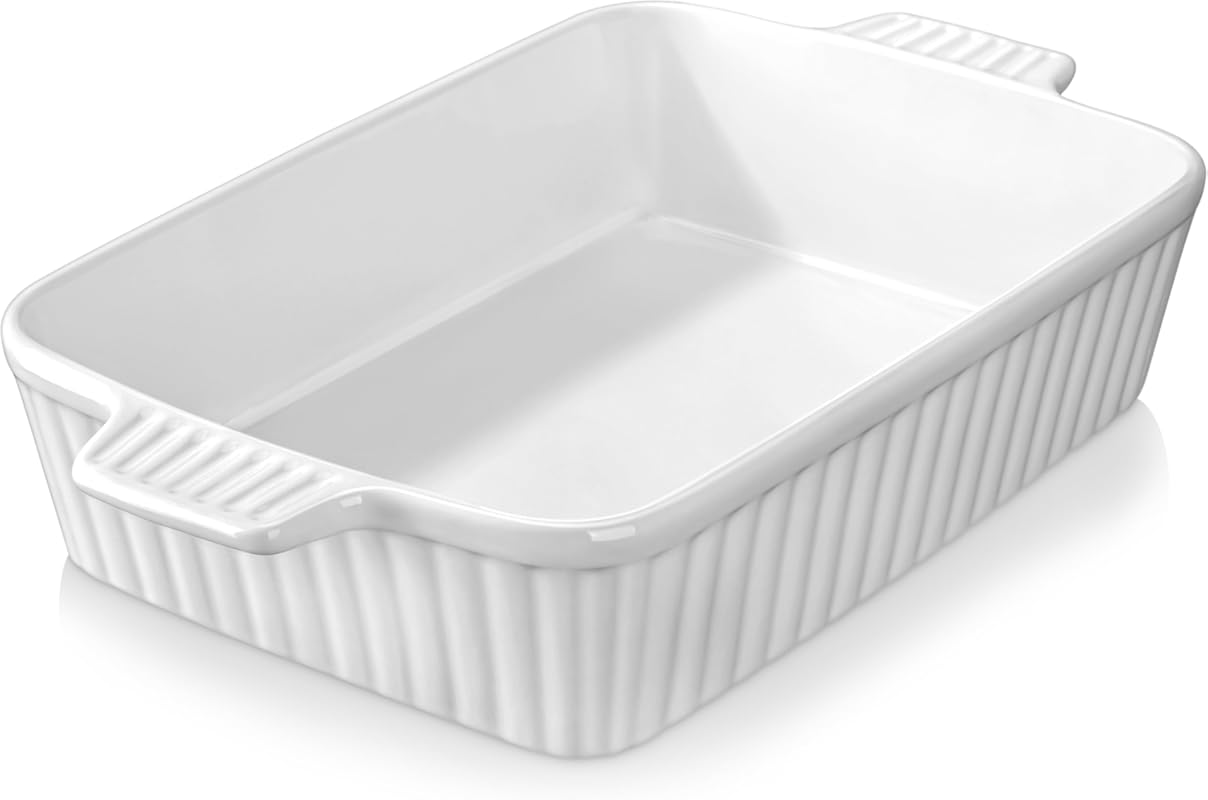 Ceramic Baking Dish 9x13 Inch Rectangular Casserole Pan with Handles f