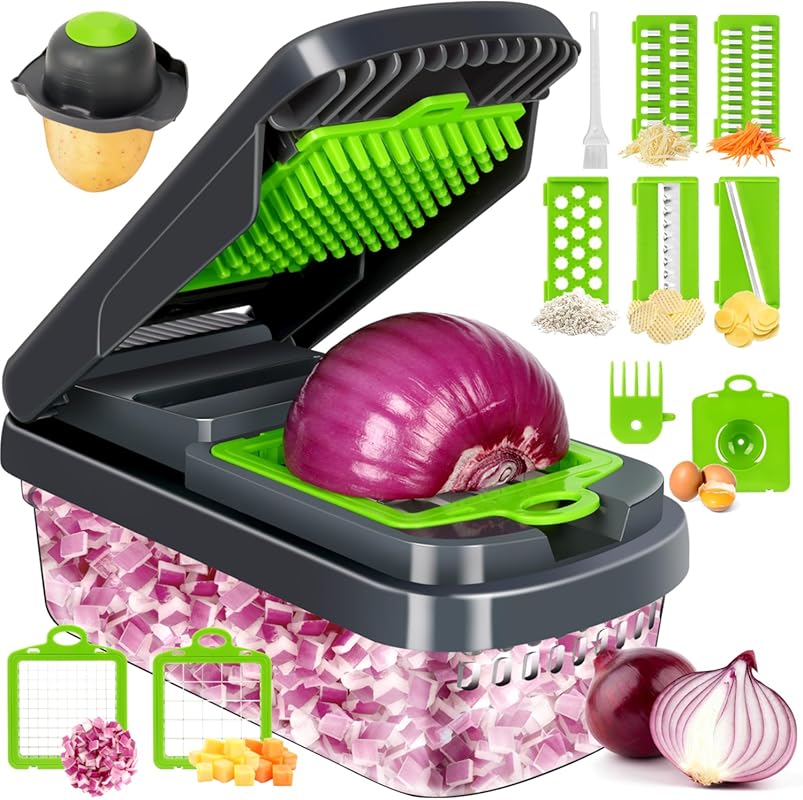 12-in-1 Vegetable Chopper with 7 Blades for Onion, Potato, Carrot, and